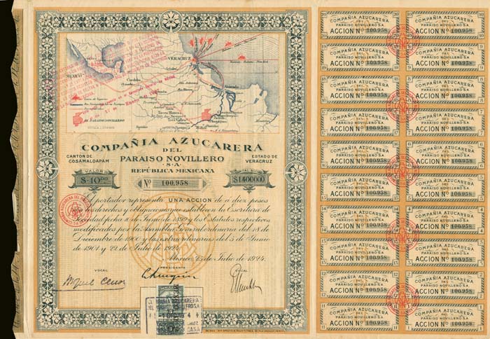 Compania Azucarera Del Paraiso Novillero - Stock Certificate